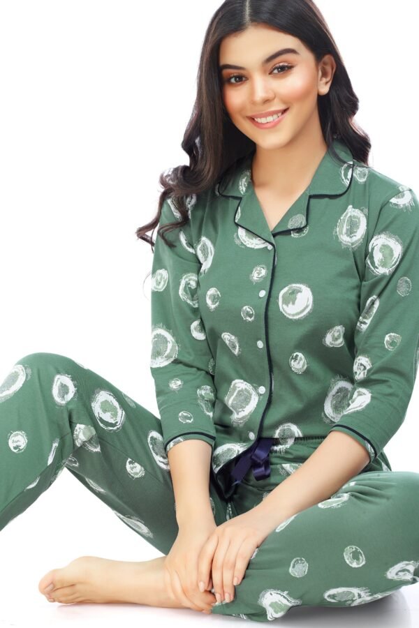 Women's Cotton Green Bubble Printed Stylish Night Suit Set
