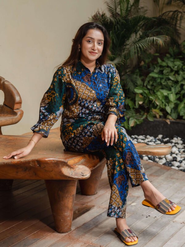 Womens Cotton Blue Ethnic Printed Kurta Set