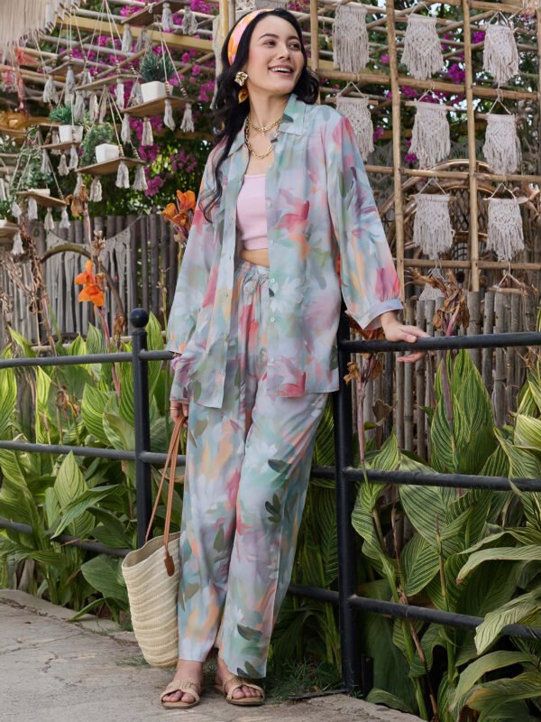 Womens Rayon Green Floral Printed Shirt & Pyjama